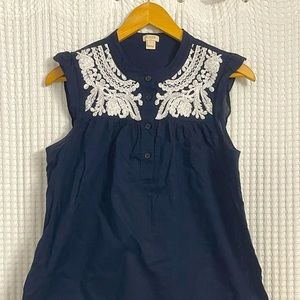 J Crew Blue & White Lace Sleeveless Blouse